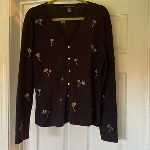 Eagles Eye Palm Tree Cardigan Sweater Size L